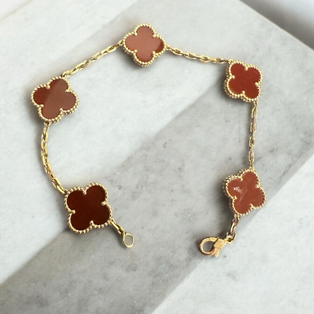 Clover 5 motive new Italian bracelet-18-750k made in Italy Yellow gold